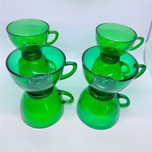 Vintage Fire King Anchor Hocking Punch Bowl Cups Forest Green Set Of 8